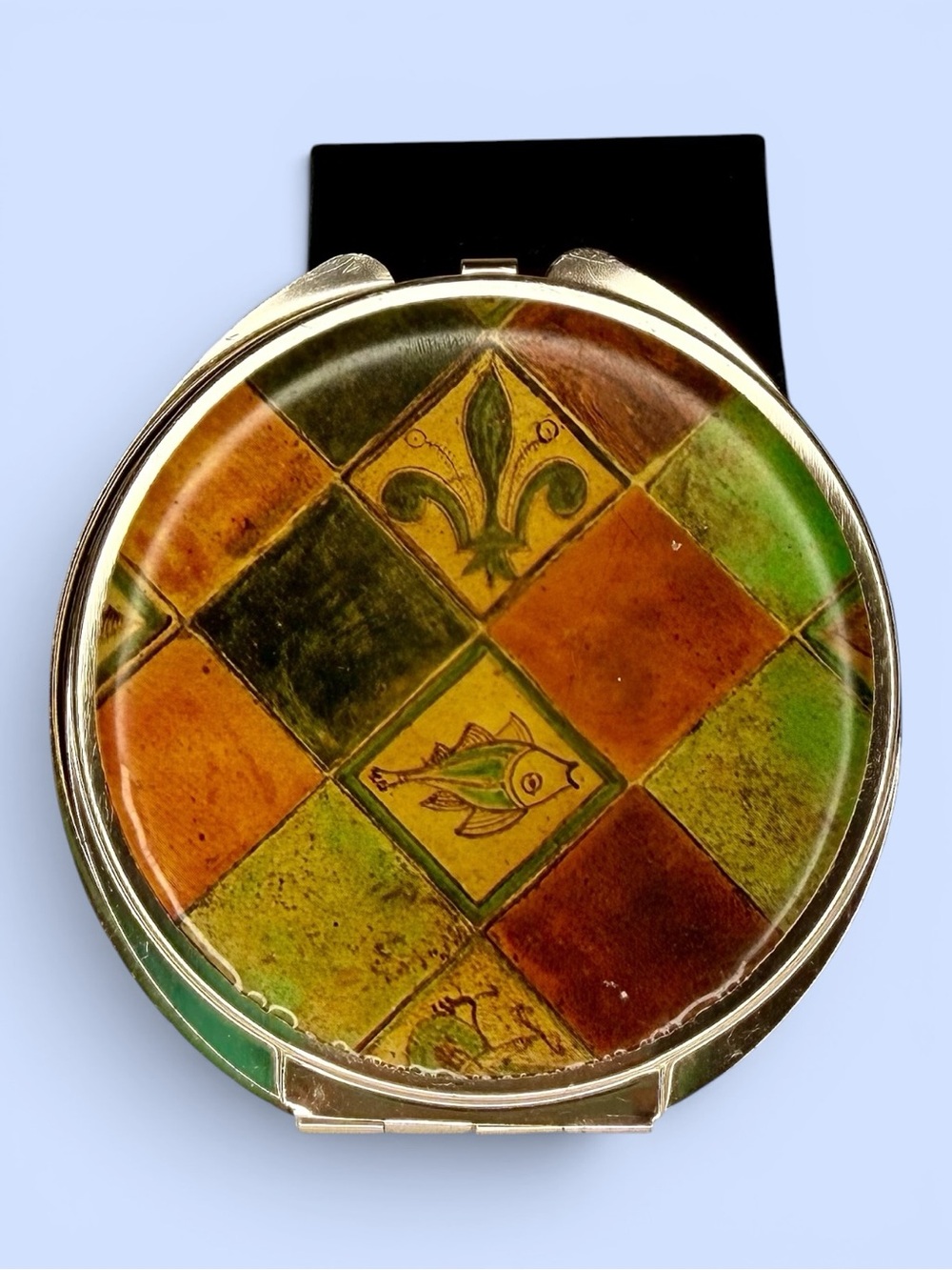 VTG French Souvenir Compact Mirror Palais des Papes Cathedral Tile Avignon FR‎